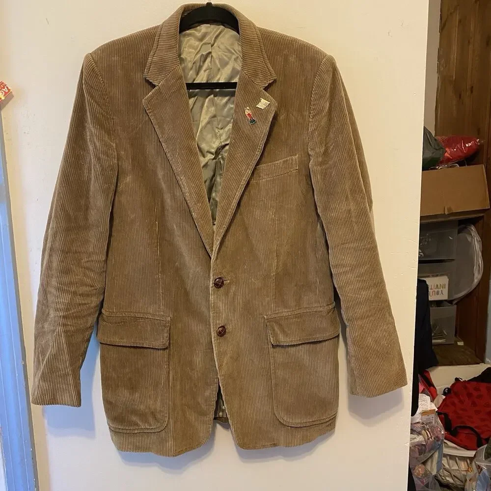 Vintage Carlo Briani Tan Corduroy Cotton Sportscoat Jacket Career Men 34/S-M